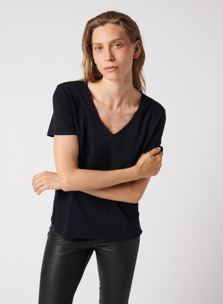 Lyocell Cotton Semi Relaxed Short Sleeve V-Neck T-Shirt