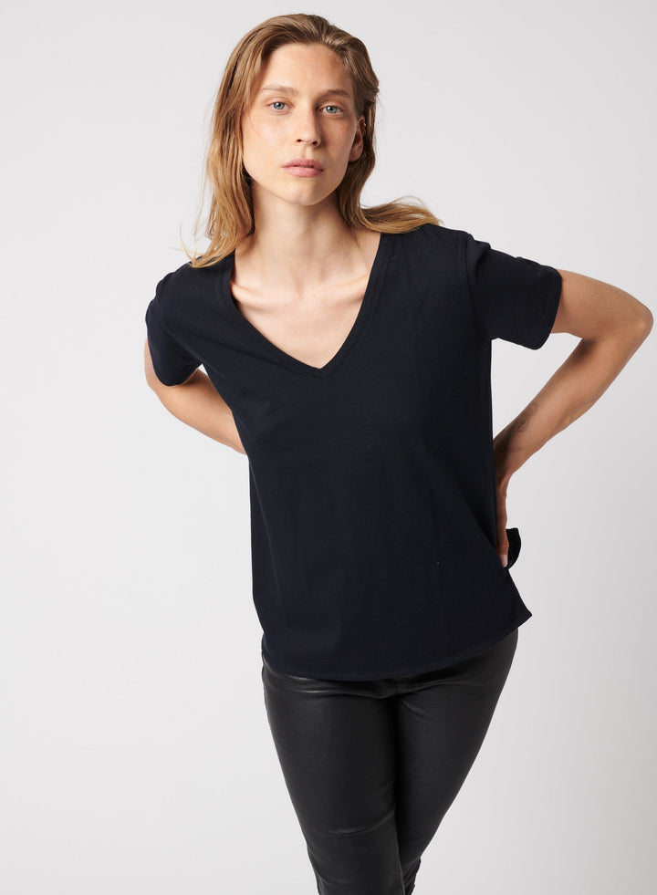 Lyocell Cotton Semi Relaxed Short Sleeve V-Neck T-Shirt