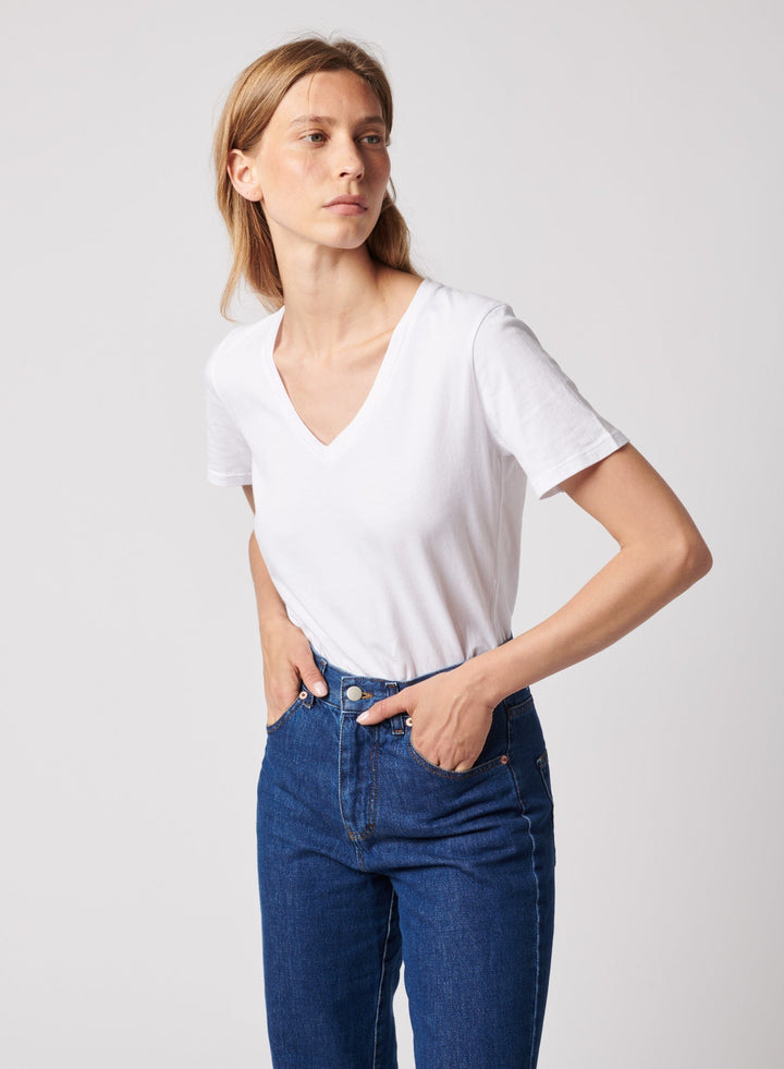 Lyocell Cotton Semi Relaxed Short Sleeve V-Neck T-Shirt
