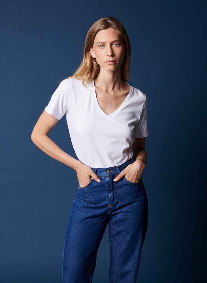 Lyocell Cotton Semi Relaxed Short Sleeve V-Neck T-Shirt