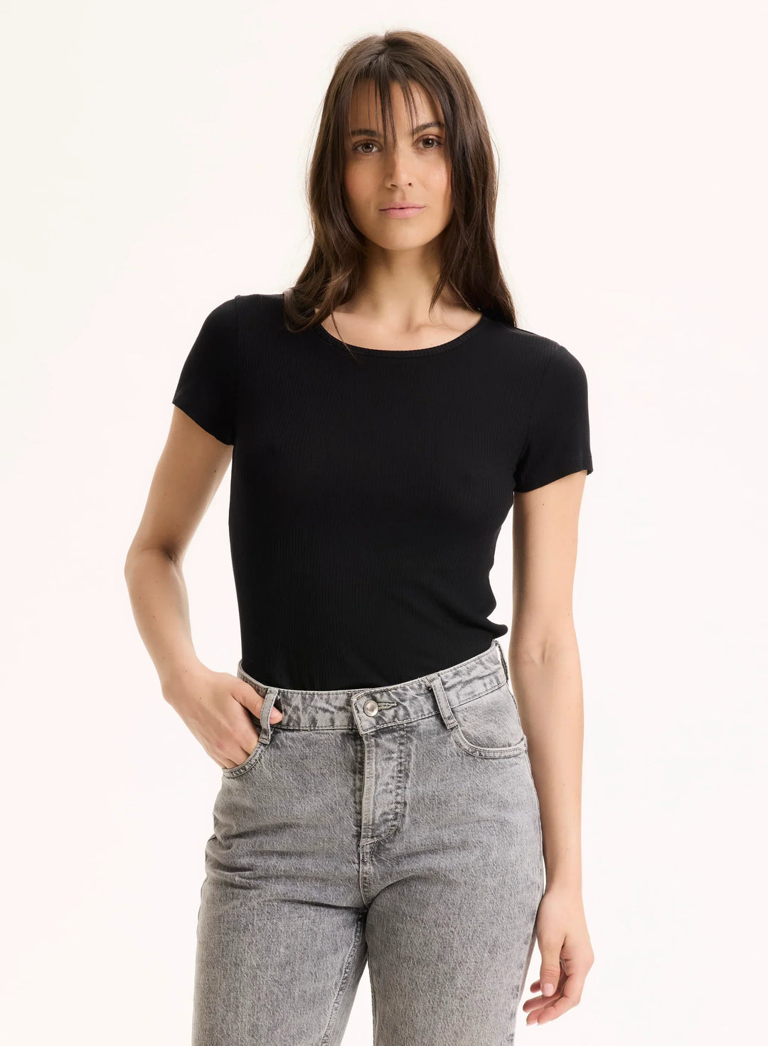 Lyocell Cotton Baby Rib Short Sleeve Crewneck T-Shirt