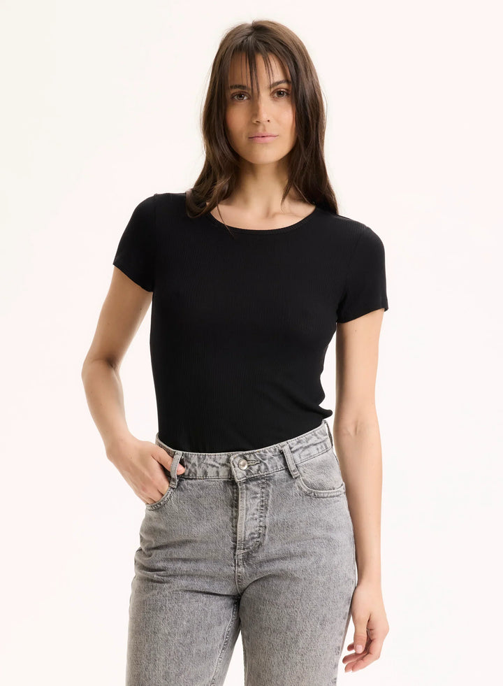 Lyocell Cotton Baby Rib Short Sleeve Crewneck T-Shirt