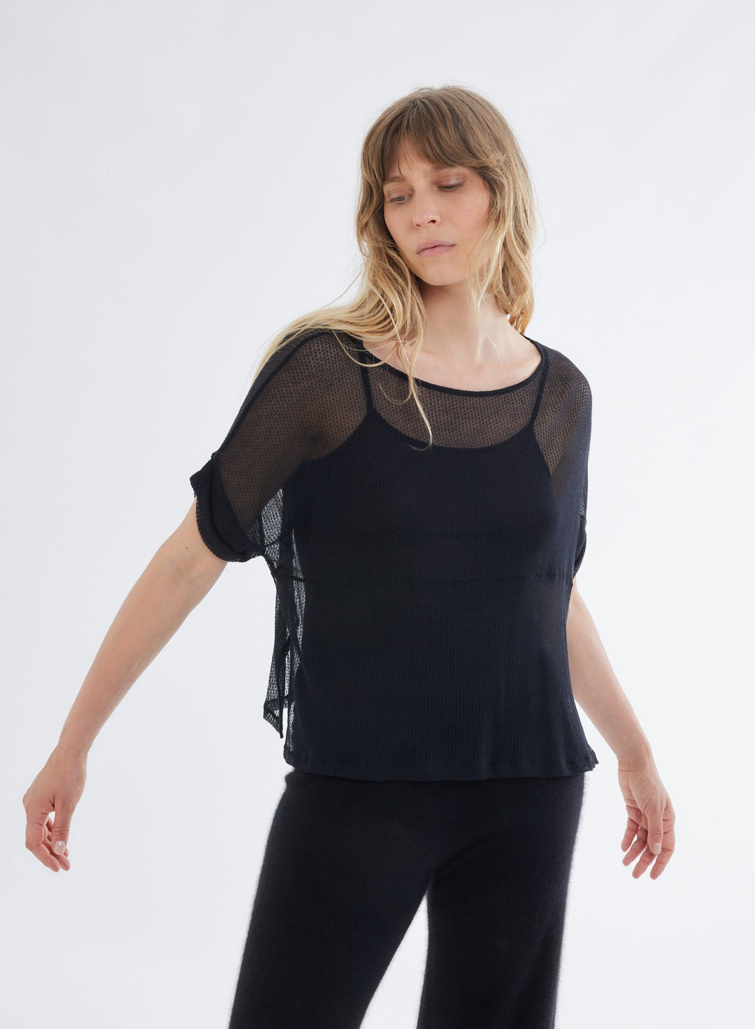 Micro Modal Laser Cut Cashmere Short Sleeve Boatneck Top - BOATNECK S/S - Majestic Filatures North America