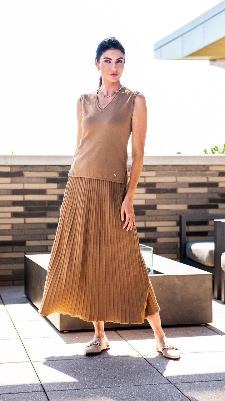 Geraldina Pleated-Knit Maxi Skirt; Mocha