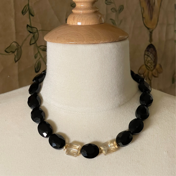 Black Crystal With Champagne Square Crystal Necklace