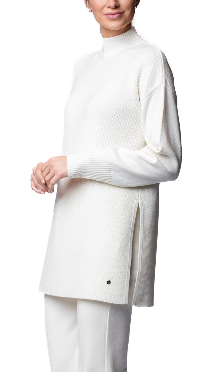 Pearl Long Sleeved Rib-Knit Mock-Neck Top, Winter White