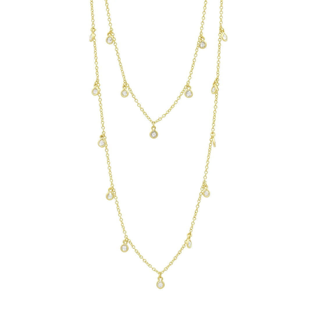 Gold Bezel Droplet Strand Necklace Signature NECKLACE