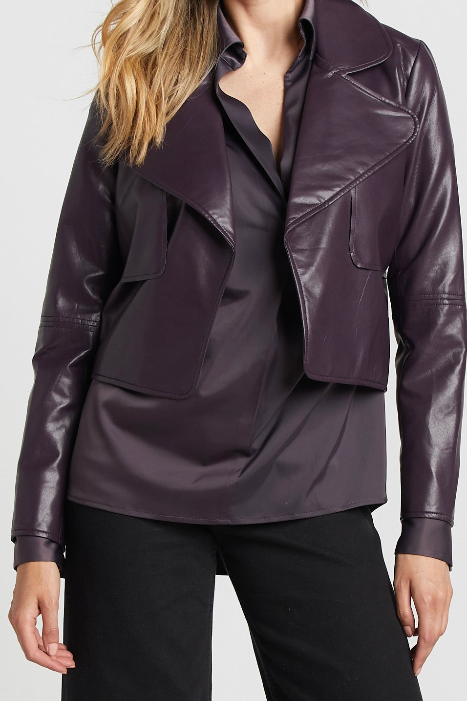 Ninon Short Vegan Leather Open Front Jacket