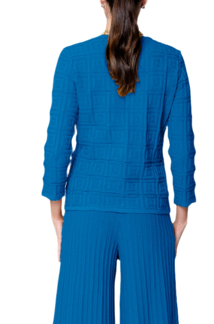Zia Square-Detail Knit Jacket ; Ocean Blue