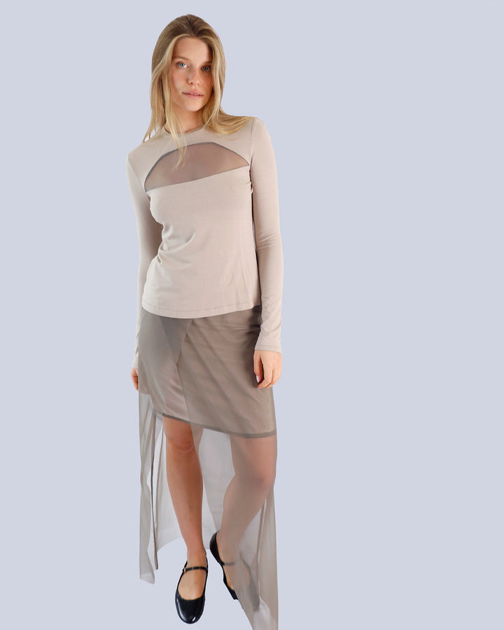 Maison Marie Saint Pierre | Skirt | KARINA | Almond | Smoke | Top | KANDYCE | Almond |  Smoke