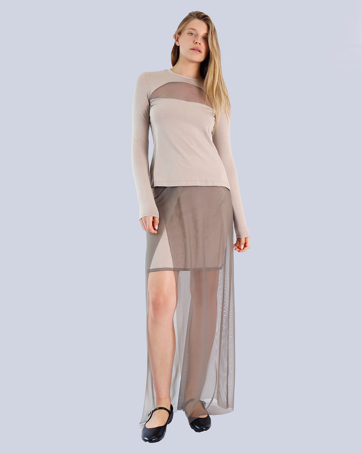 Maison Marie Saint Pierre | Skirt | KARINA | Almond | Smoke | Top | KANDYCE | Almond |  Smoke