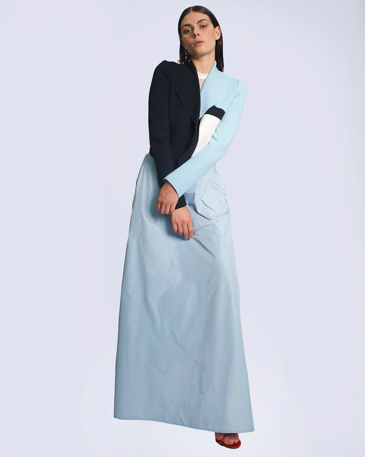 Maison Marie Saint Pierre | Jacket | KARSTEN | Black | Light Blue | White | Fog | Top | KAITO | White | Skirt | KILDRED | Light Blue | Fog