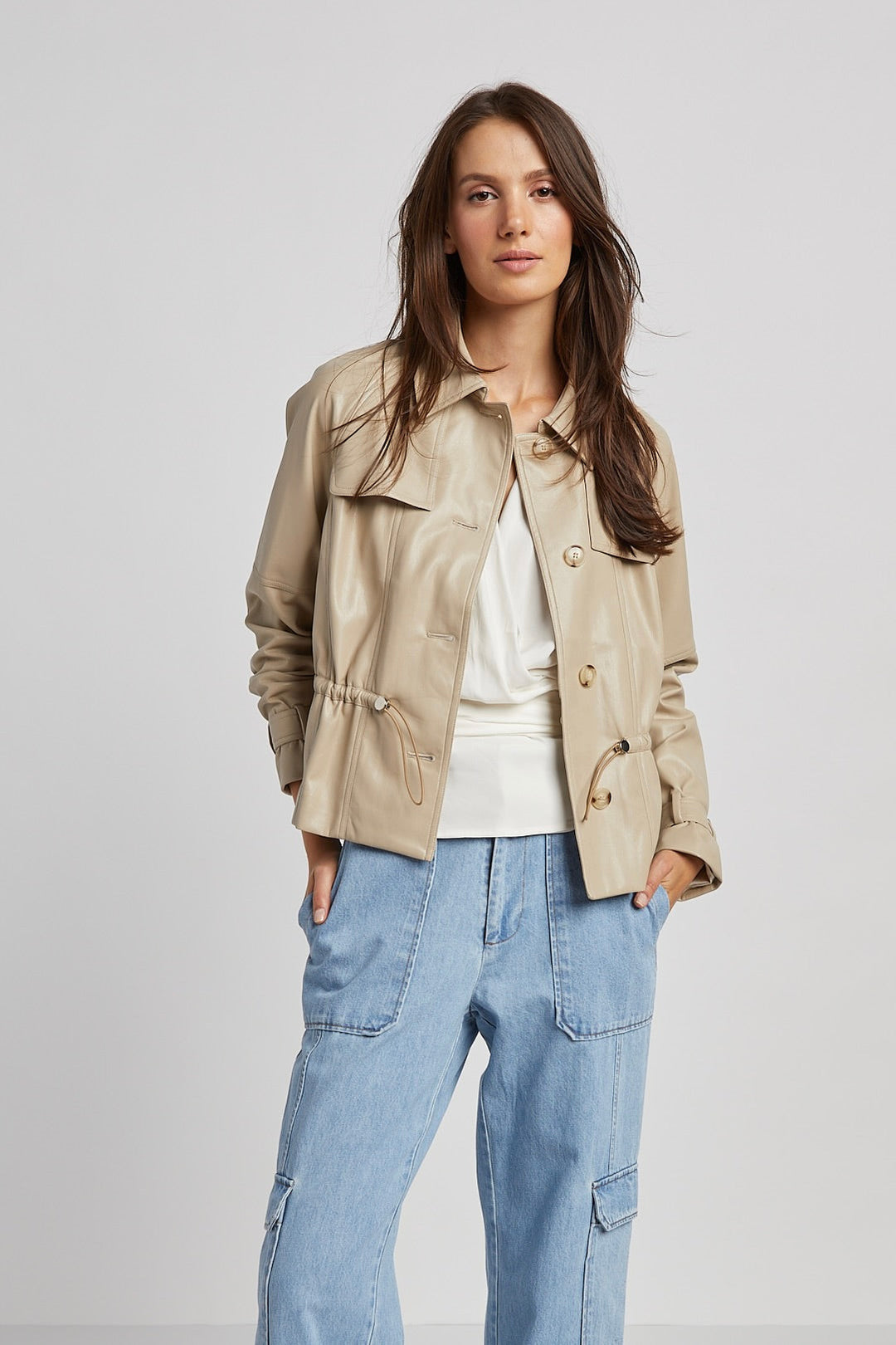 Rae Short Vegan Leather Trench Coat