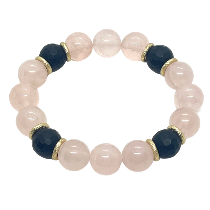 Onyx And Rose Quartz Stretch Bracelet