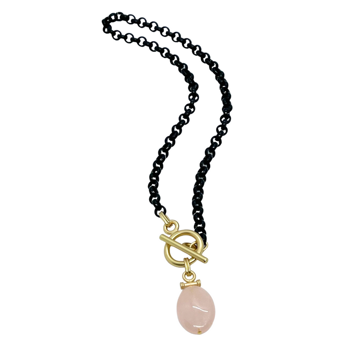 Rose Quartz Pendant on Matte Black Chain