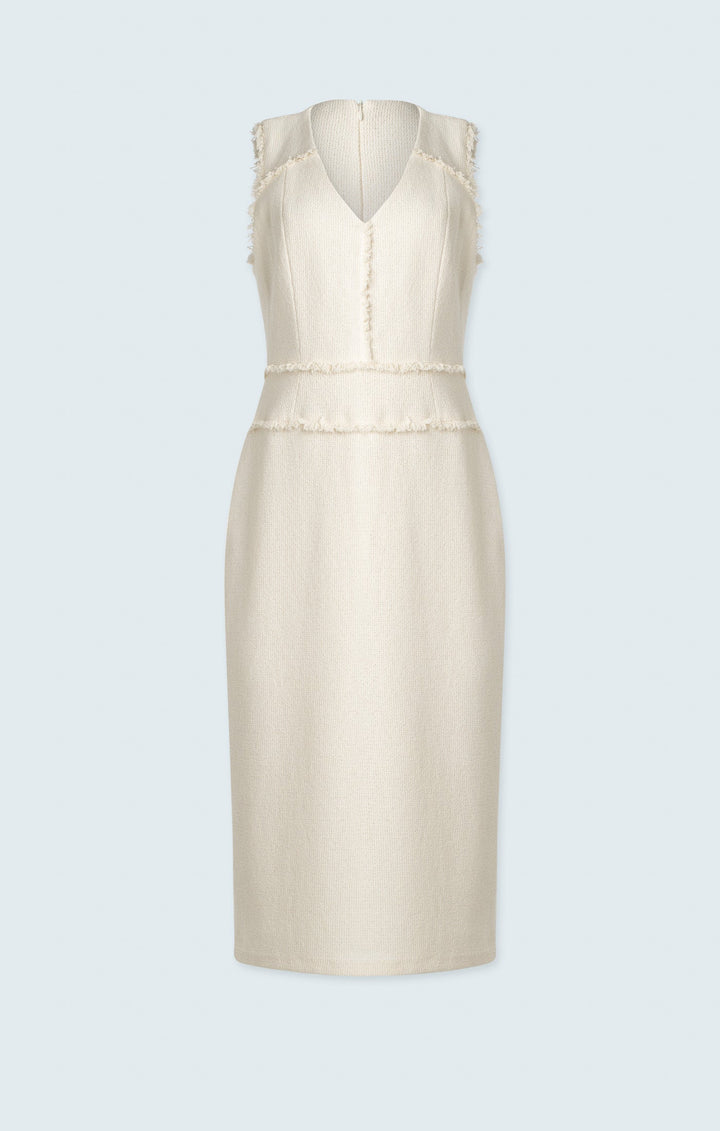 Sleeveless dress with raw edge detail