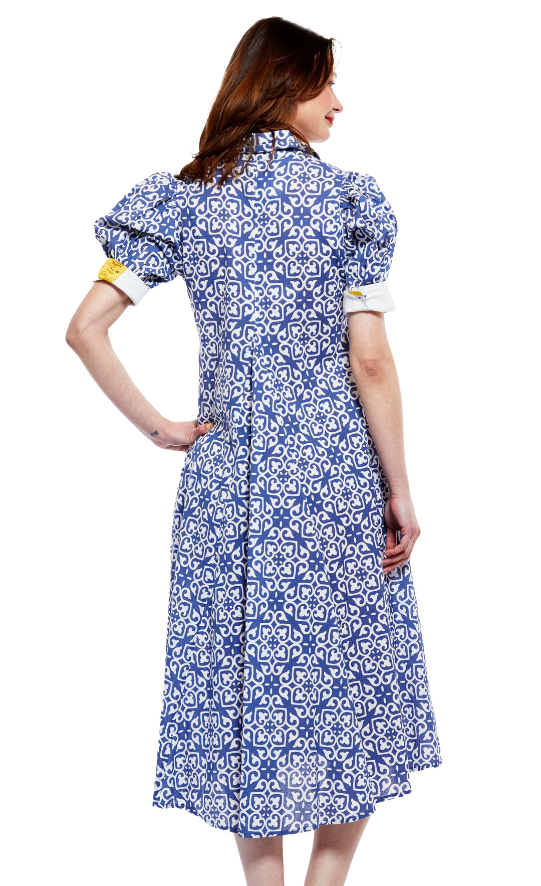 Montauk Dress in Blue with White Geometric Pattern XS / 6657-M600