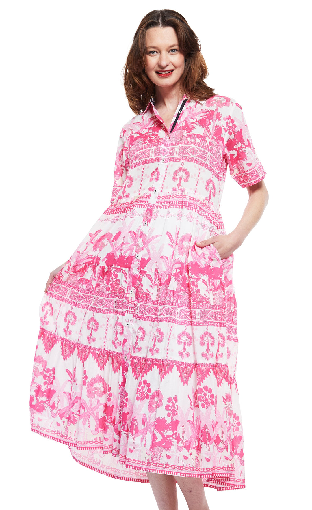 Palm Desert Pink Dress with Ikat Print XS / 6906-M605