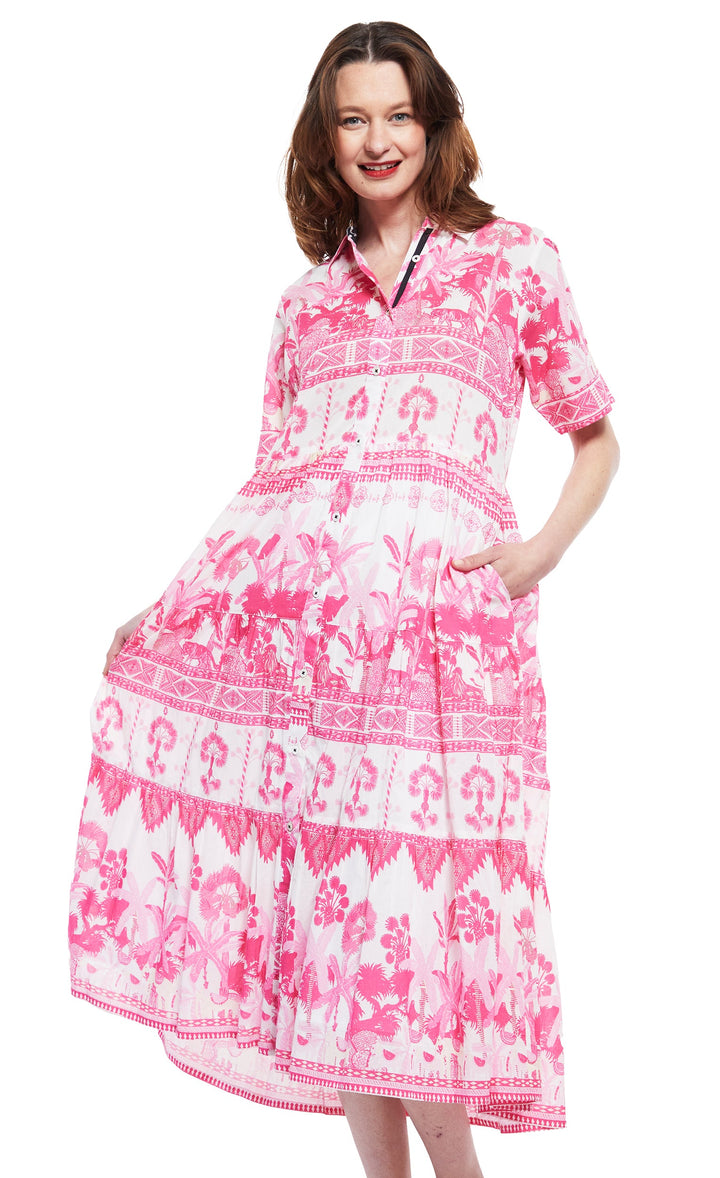 Palm Desert Pink Dress with Ikat Print XS / 6906-M605