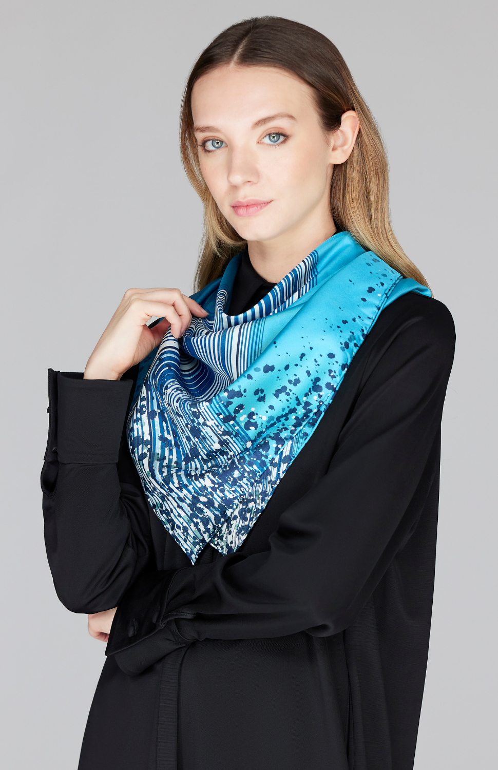 PREORDER Waterfall Print 36" Silk Twill Scarf w/ Hand Rolled Hem