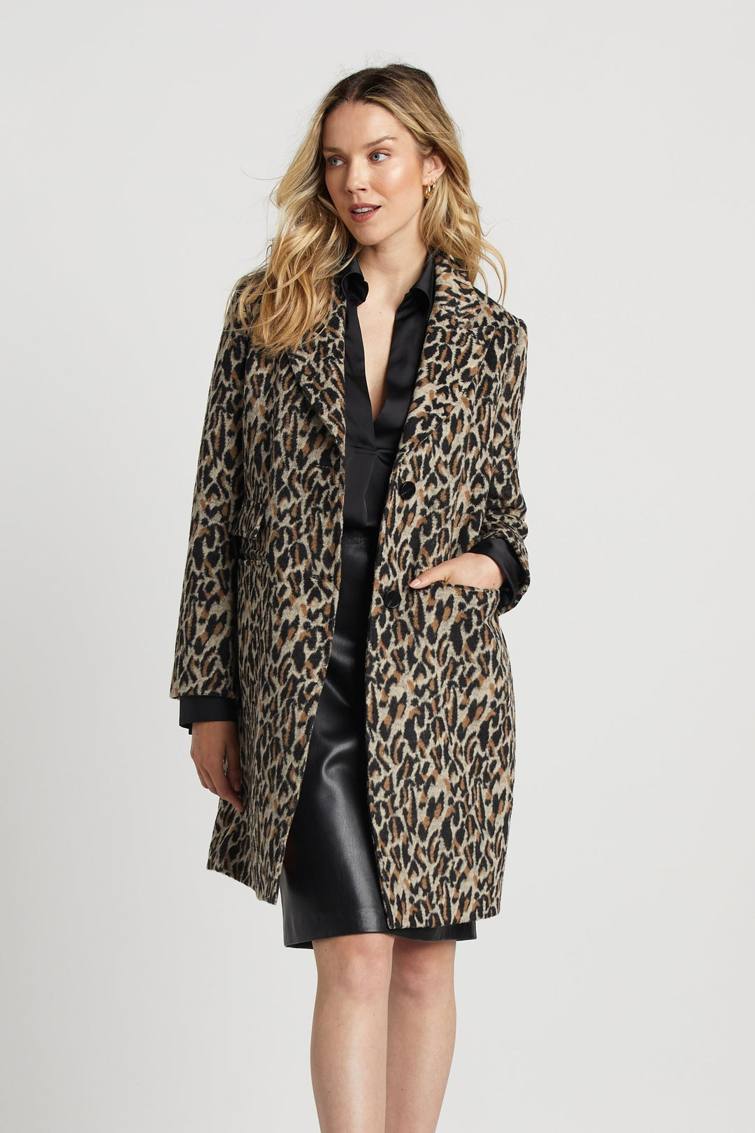 Sienna mid Length Leopard Coat w/ Piped Pockets