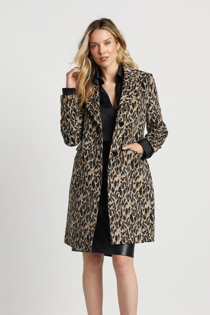 Sienna mid Length Leopard Coat w/ Piped Pockets