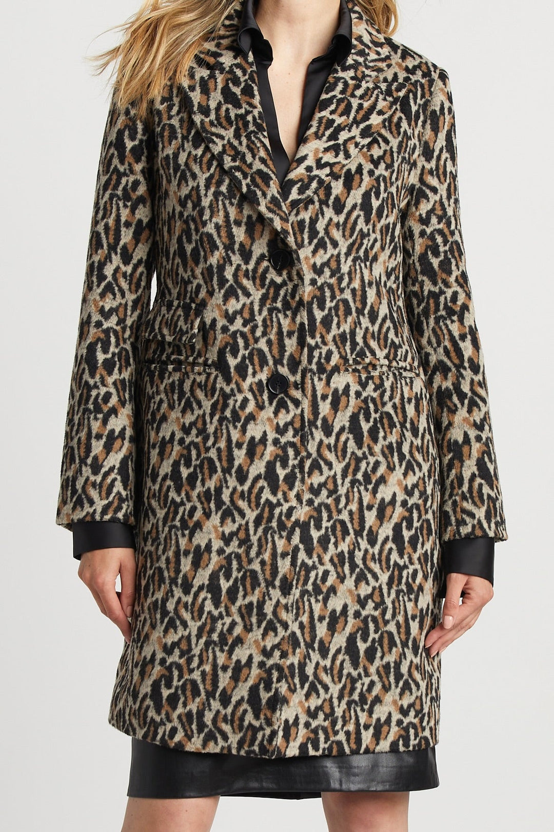 Sienna mid Length Leopard Coat w/ Piped Pockets