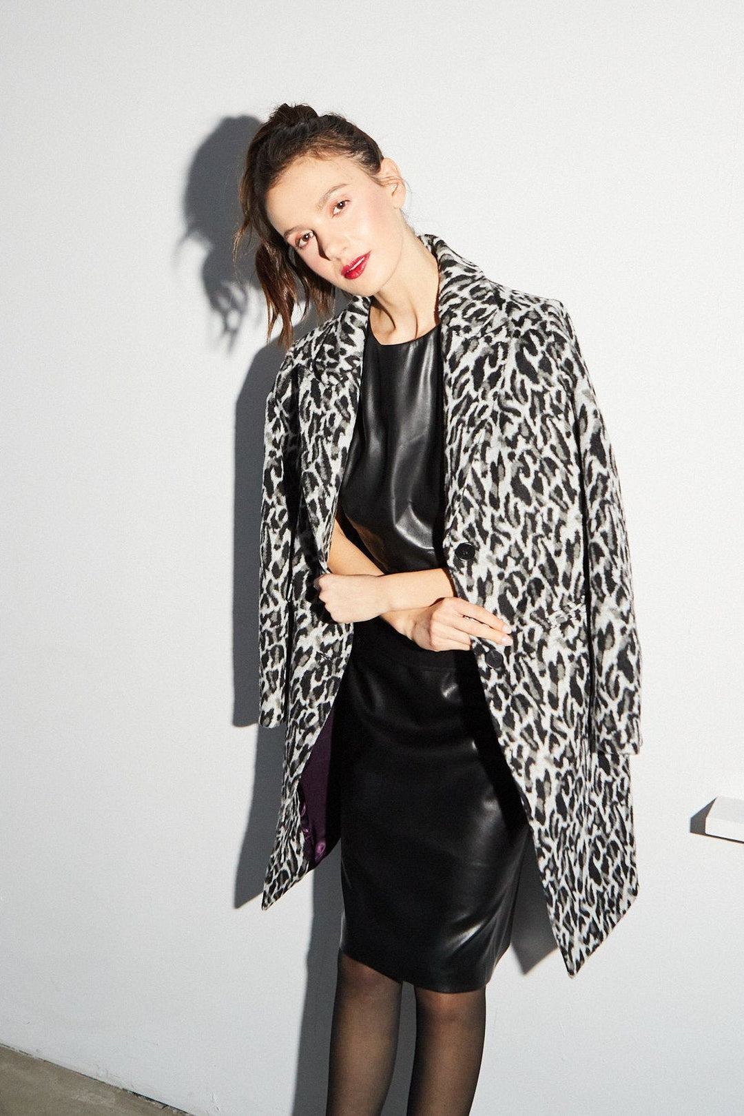 Sienna mid Length Leopard Coat w/ Piped Pockets