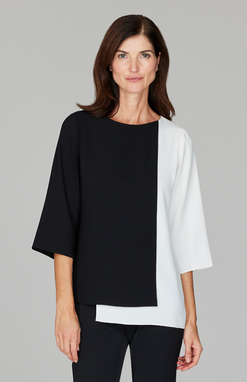 Color Block Lustrous Crepe Double Layer Tunic