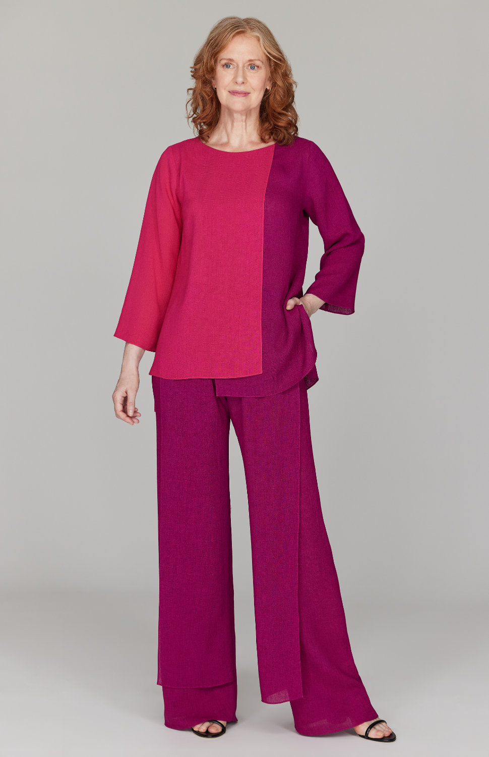 Color Block Microlinen Double Layer Tunic