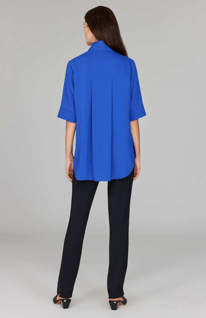 Lustrous Crepe Mandarin Collar Button Down Tunic