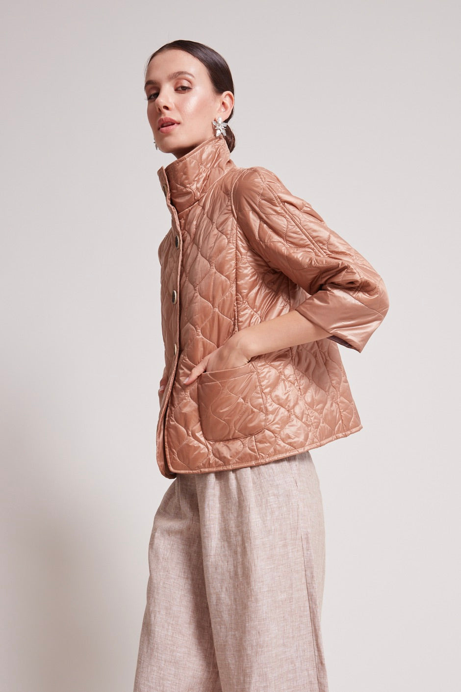 Tenley quilted wave 3/4 sleeve jacket