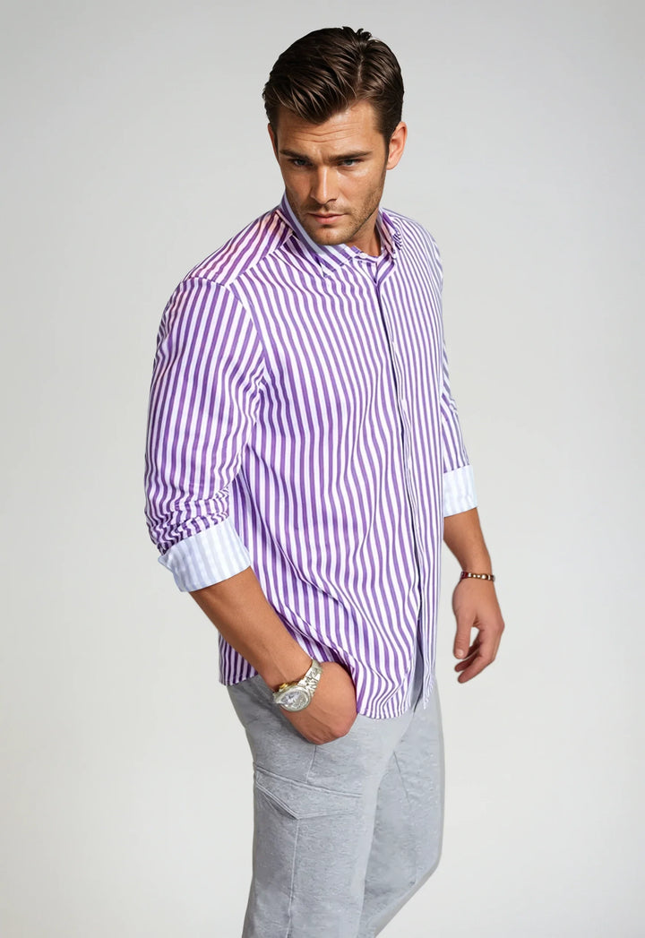 The Go Big Stripe Long Sleeve Tech Shirt - Grape