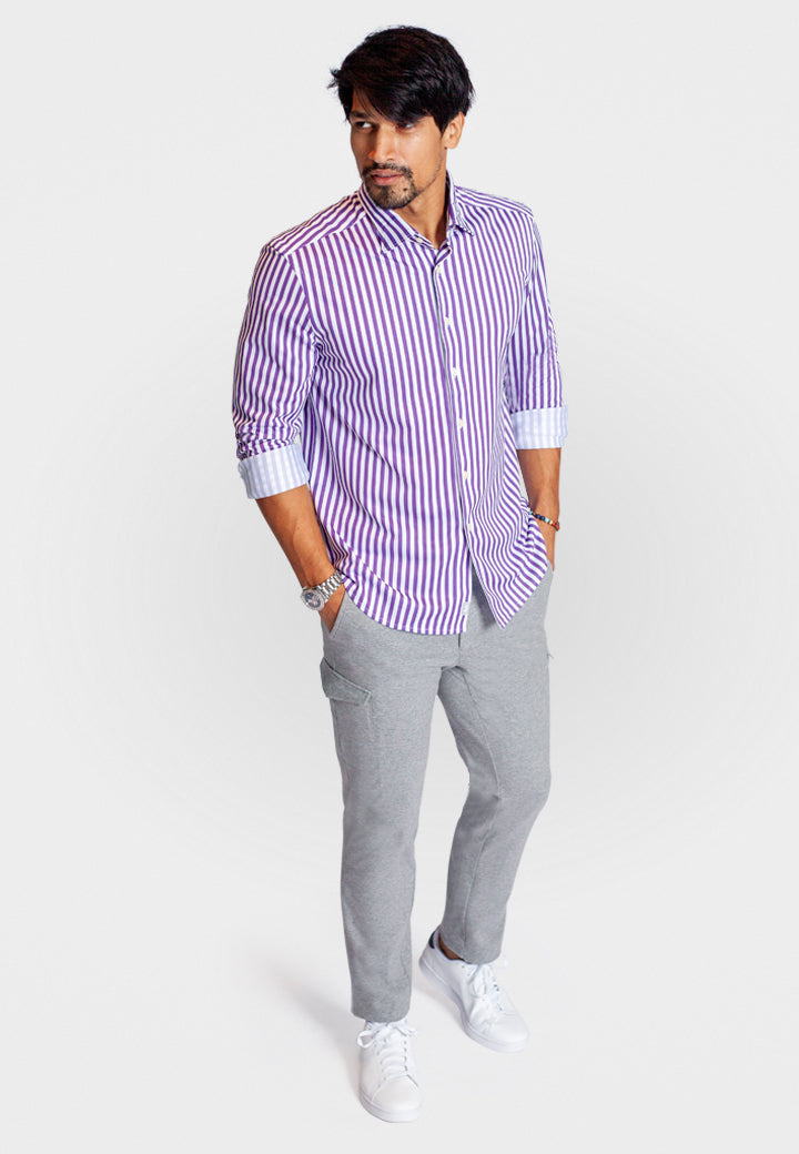 The Go Big Stripe Long Sleeve Tech Shirt - Grape