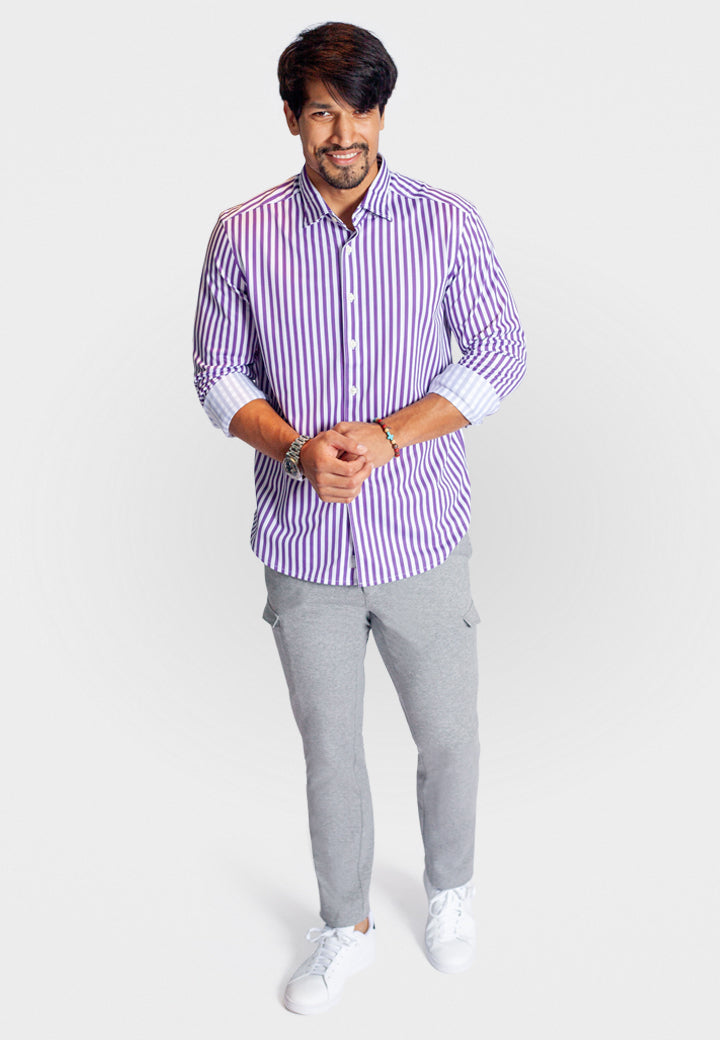 The Go Big Stripe Long Sleeve Tech Shirt - Grape