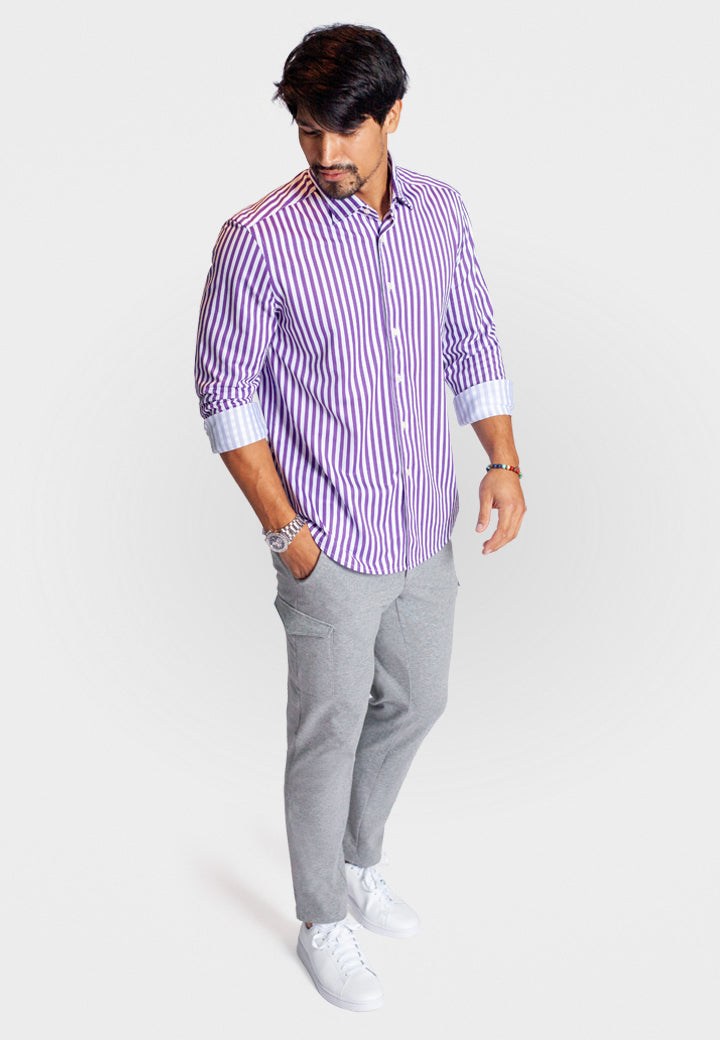 The Go Big Stripe Long Sleeve Tech Shirt - Grape