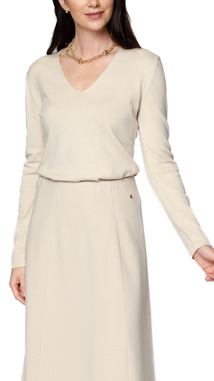 Viv Long Sleeve V-Neck Top, Beige Melange