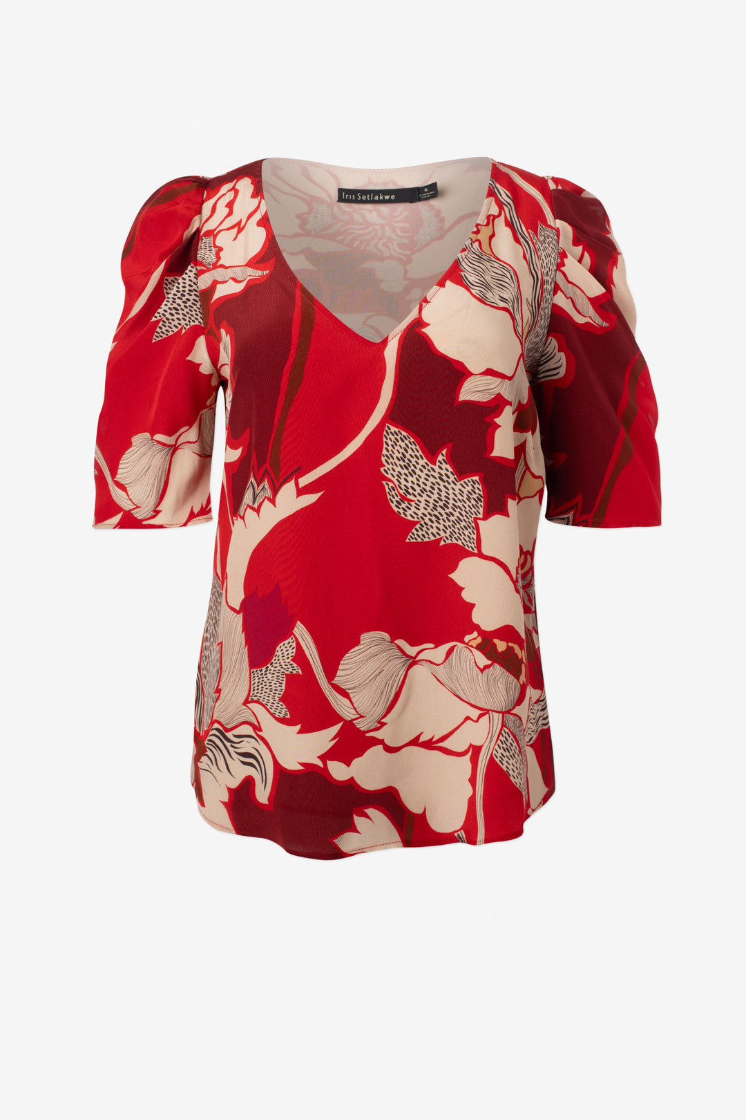 Printed short sleeve V neck blouse