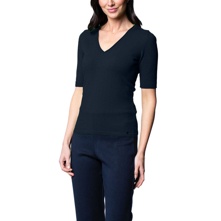 Veneta Short Sleeve V-Neck Top, Dark Navy