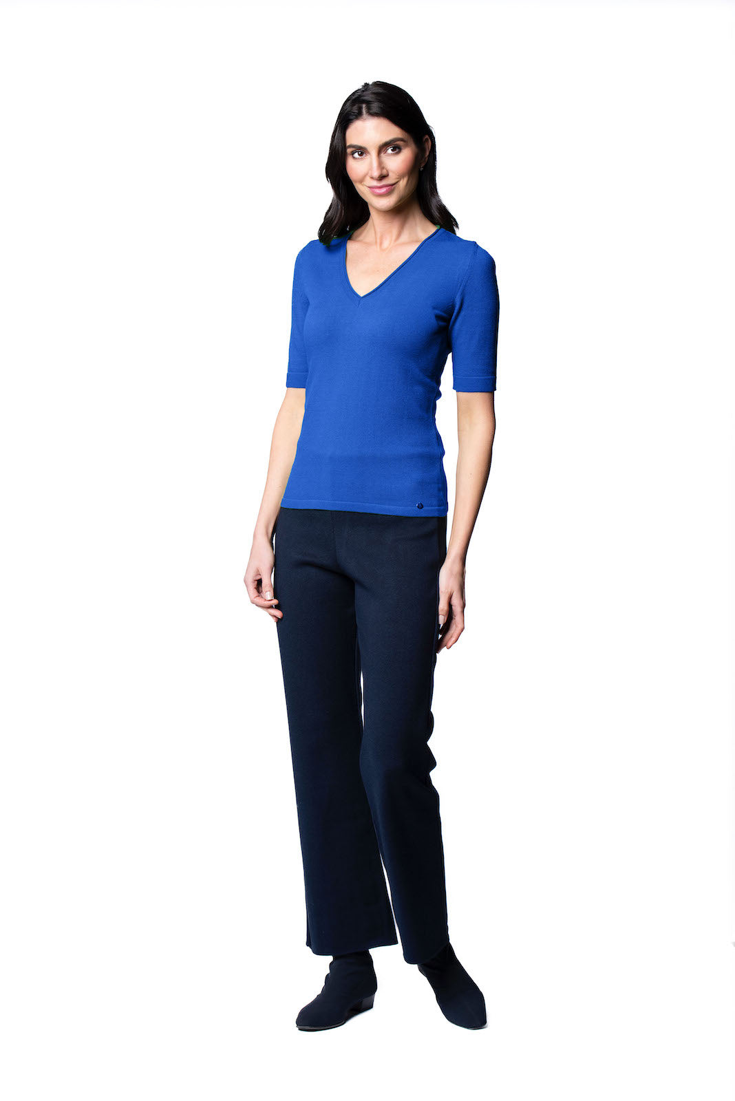 Veneta Short Sleeve V-Neck Top, Royal Blue