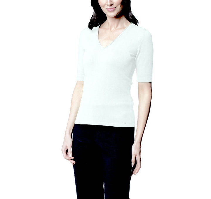 Veneta Short Sleeve V-Neck Top, Winter White