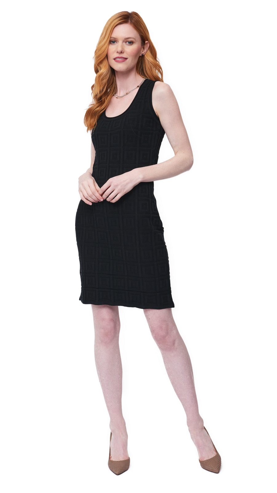 Vera Square-Detail Knit Sheath Dress; Black