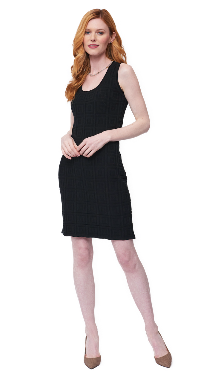 Vera Square-Detail Knit Sheath Dress; Black