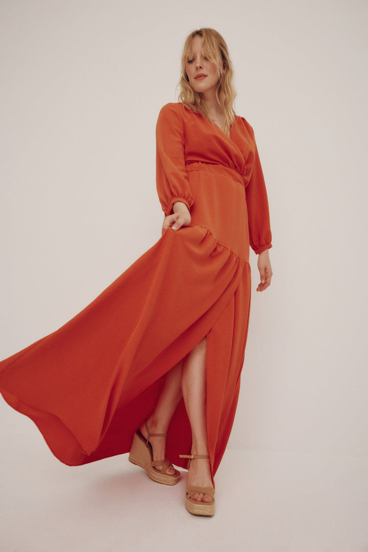 Long faux wrap dress