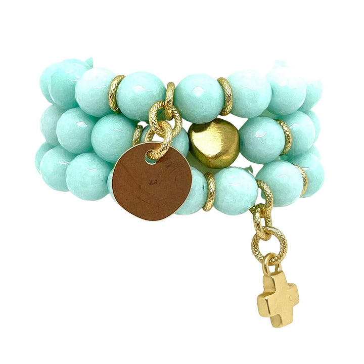 Aqua Jade Stretch Bracelet With Gold Nugget Accent