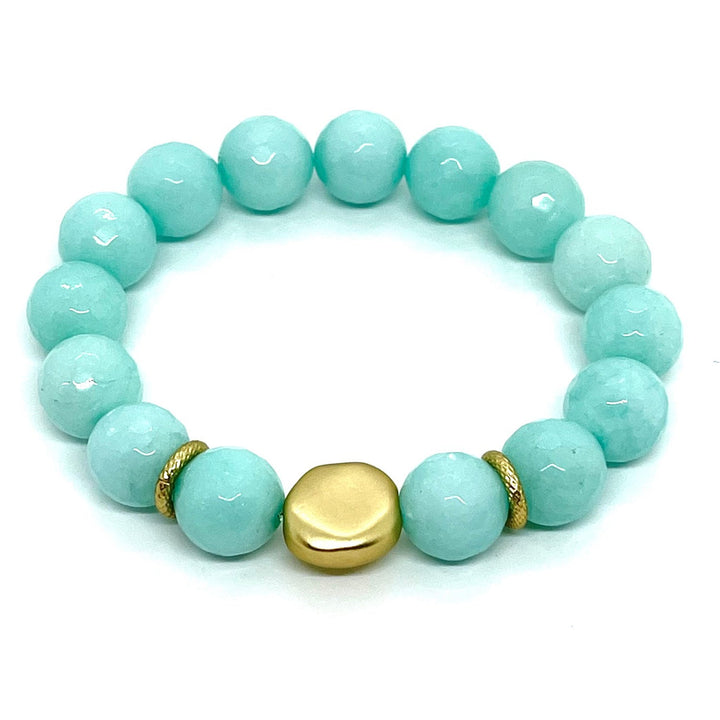 Aqua Jade Stretch Bracelet With Gold Nugget Accent