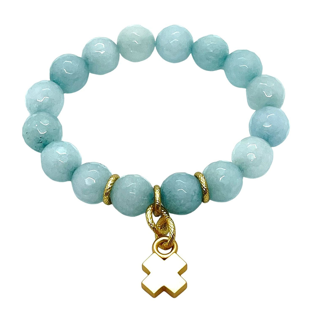 Amazonite Jade X Charm Stretch Bracelet