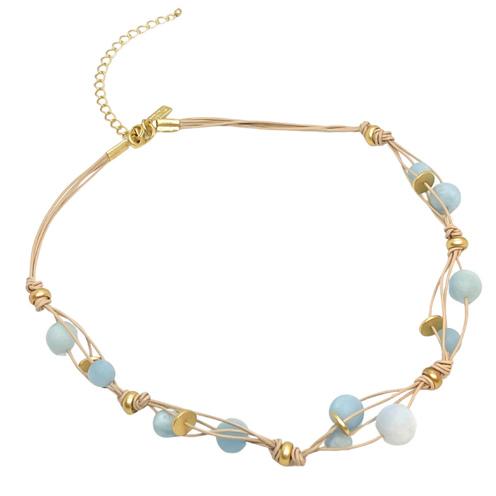 Matte Aquamarine Woven Leather Necklace