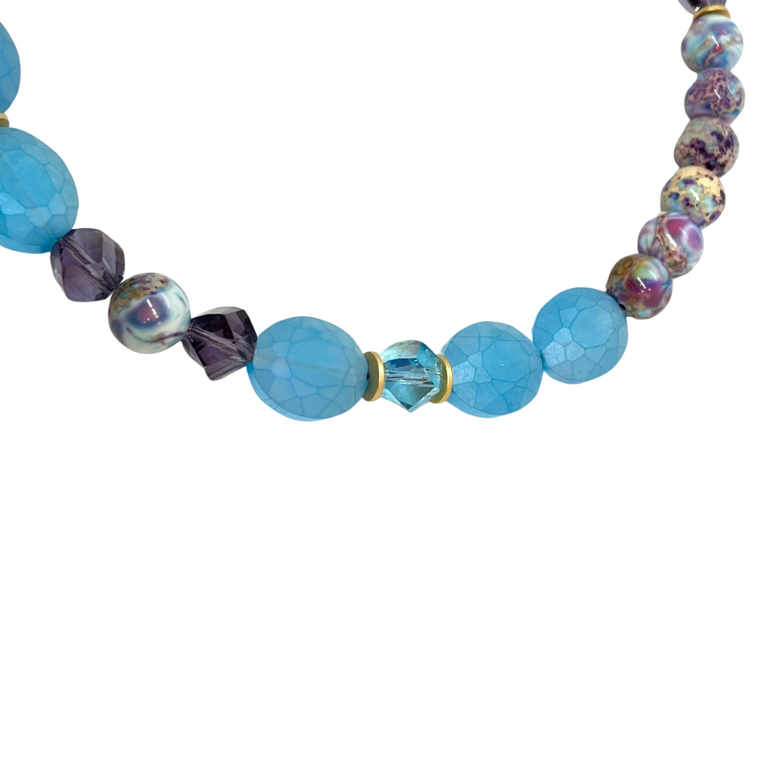 Matte Aqua Crystal And Multi Aqua Terra Jasper Beaded Necklace