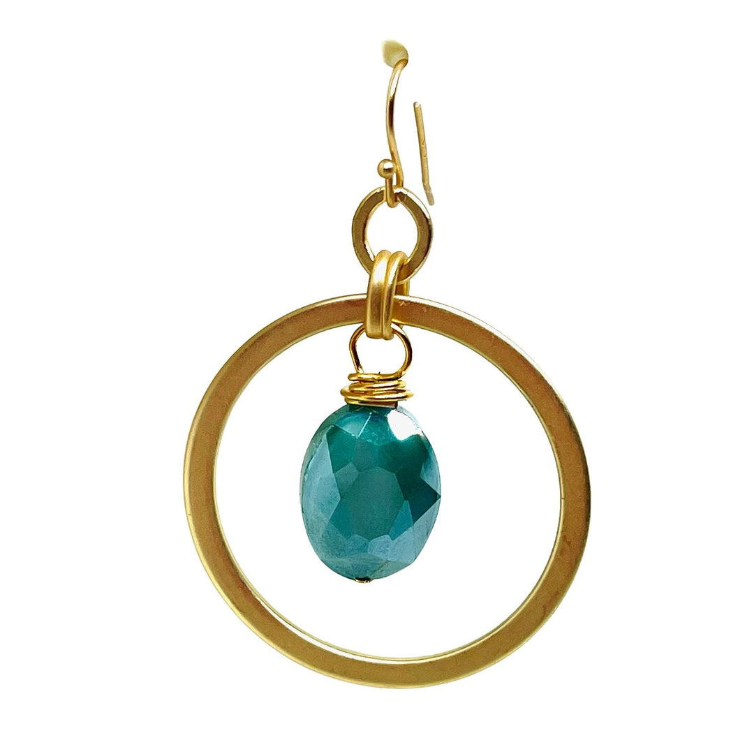 Matte Gold Teal Velvet Crystal Inside Ring Earring